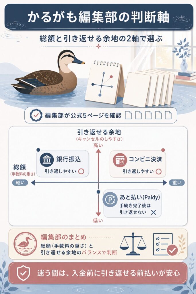総額と引き返せる余地で選ぶ判断軸の図