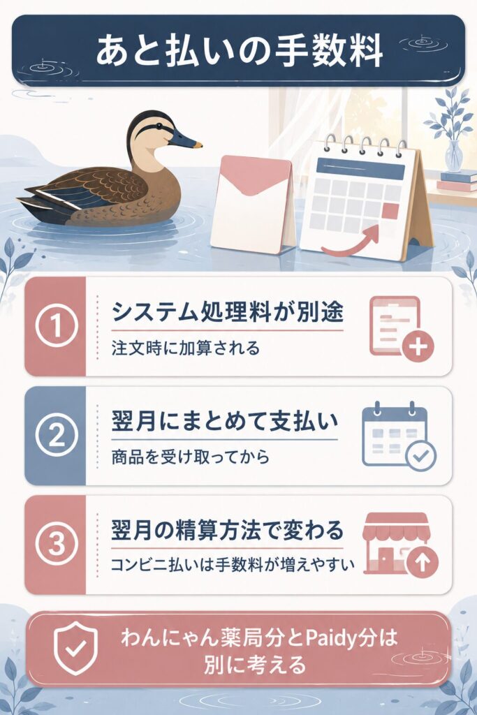 あと払いの手数料と翌月払いの仕組みを示す図
