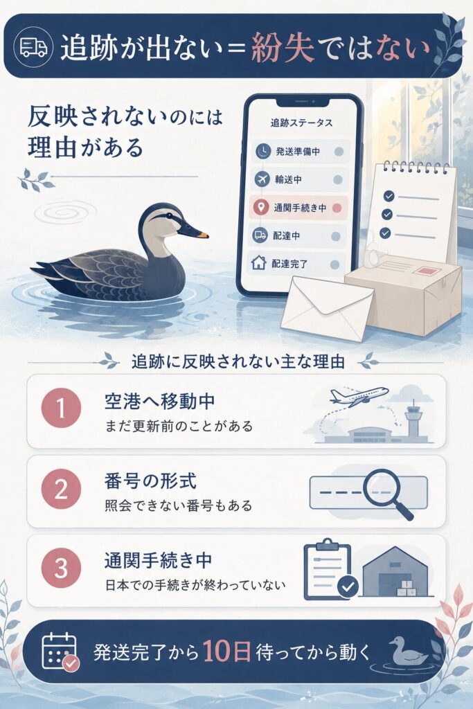 追跡番号が反映されない3つの理由を示した図解