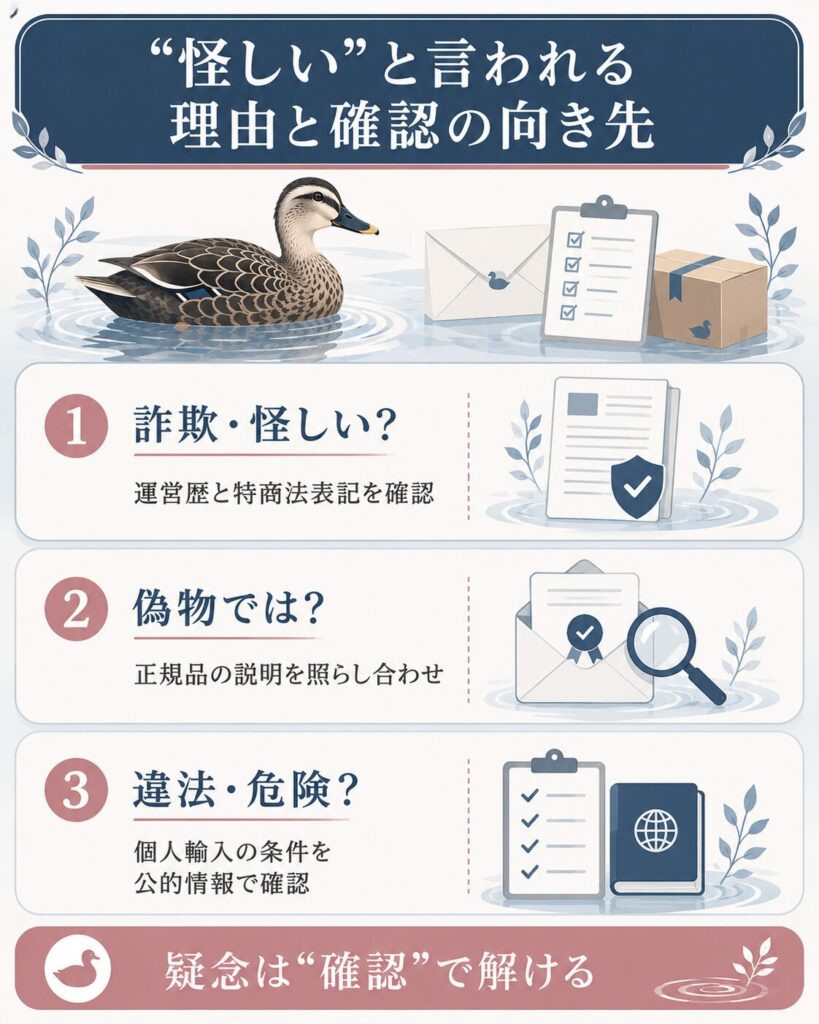 うさパラが怪しいと言われる理由と確認方法を整理した図。