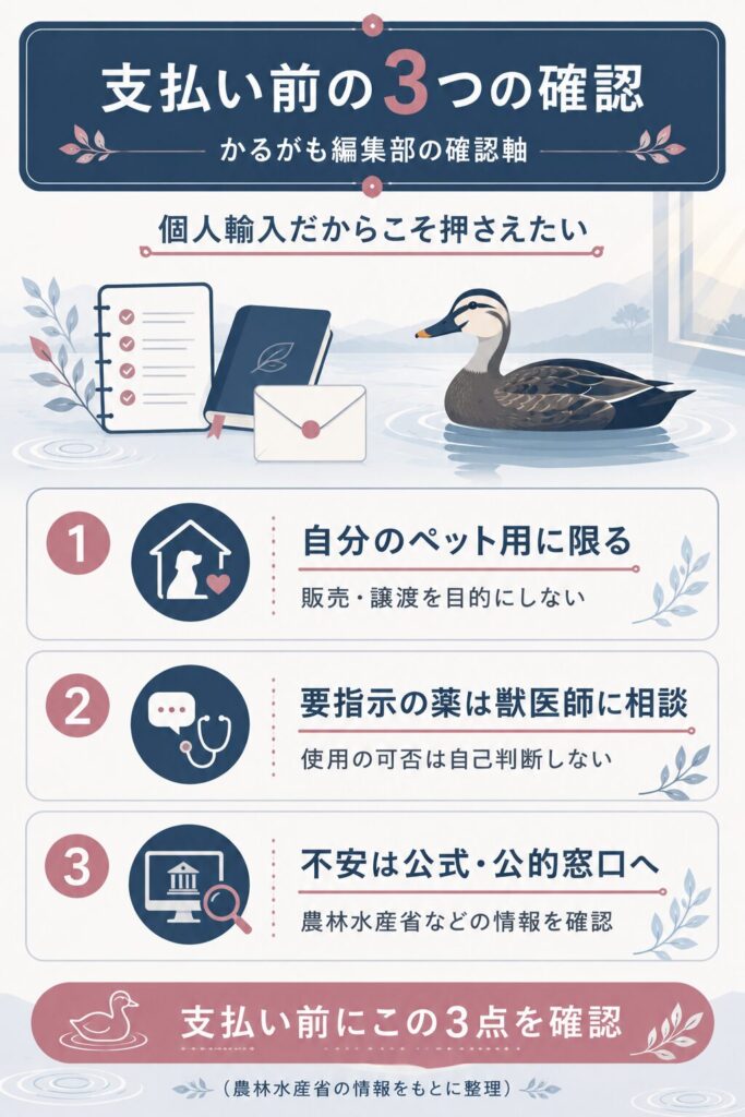 個人輸入で支払い前に確認する3点を整理した図