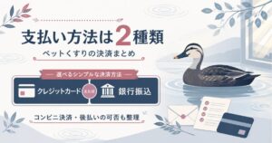 ペットくすりの支払いがカードと銀行振込の2種類だと示す図