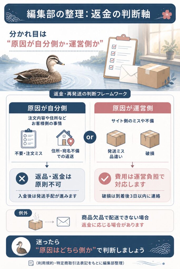 返金の可否を原因別に整理した判断図