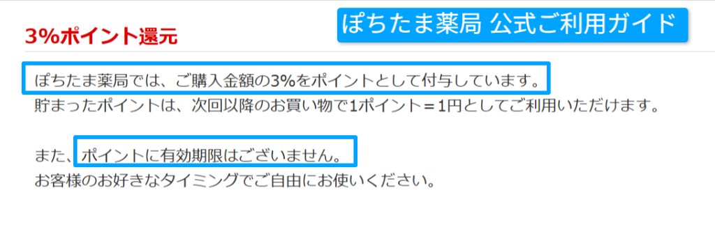 公式ガイドのポイント3%・有効期限なしの記載