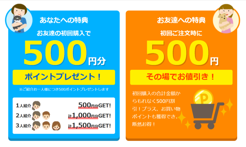 公式の友達紹介で初回500円割引を示す画面