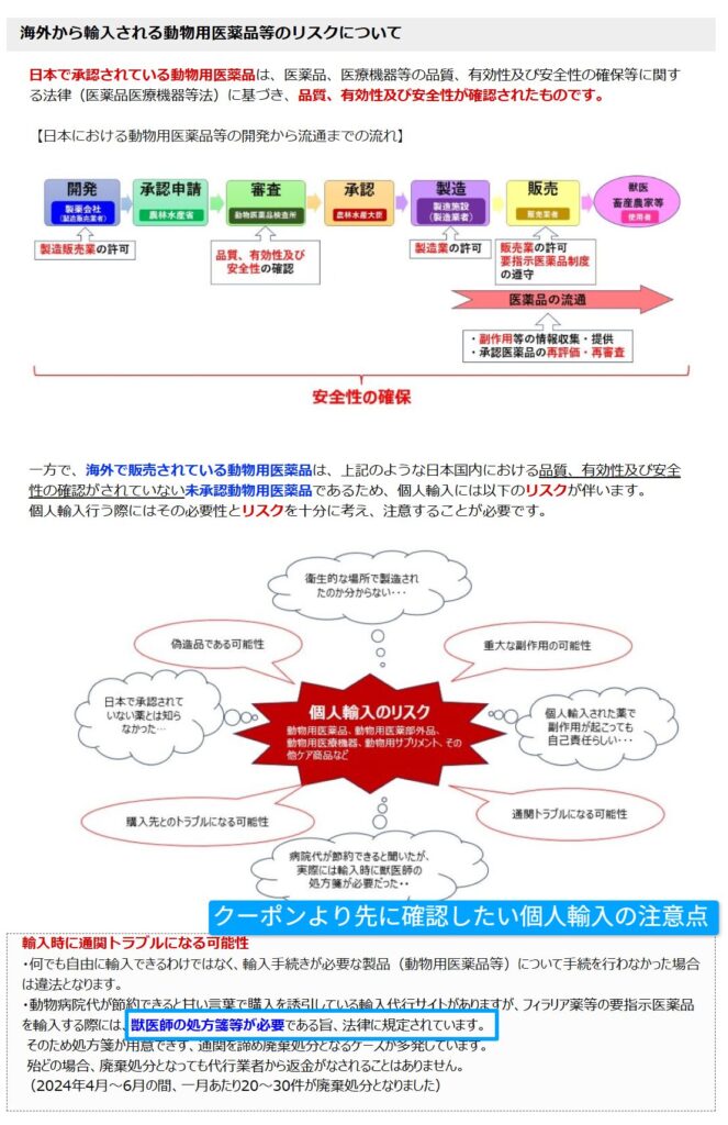 農水省が示す動物用医薬品の個人輸入リスクの案内