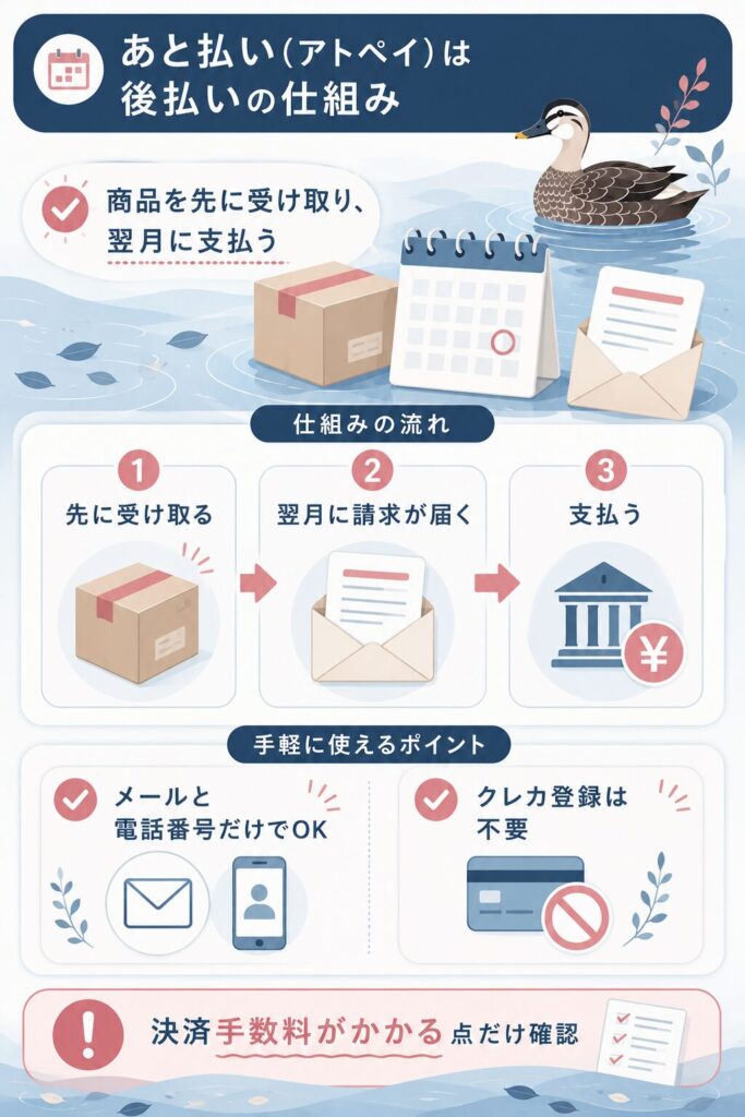 あと払いの仕組みと申し込みの流れを示した解説図