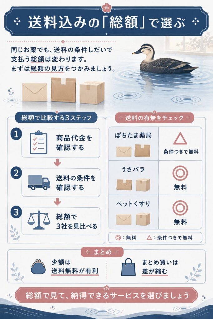 送料込みの総額で代行を選ぶ考え方を示した図