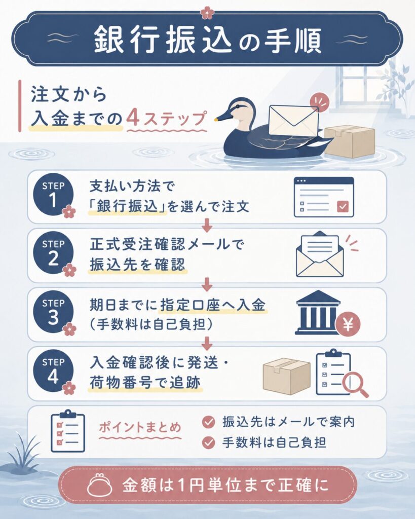 うさパラの銀行振込の手順を示すフロー図