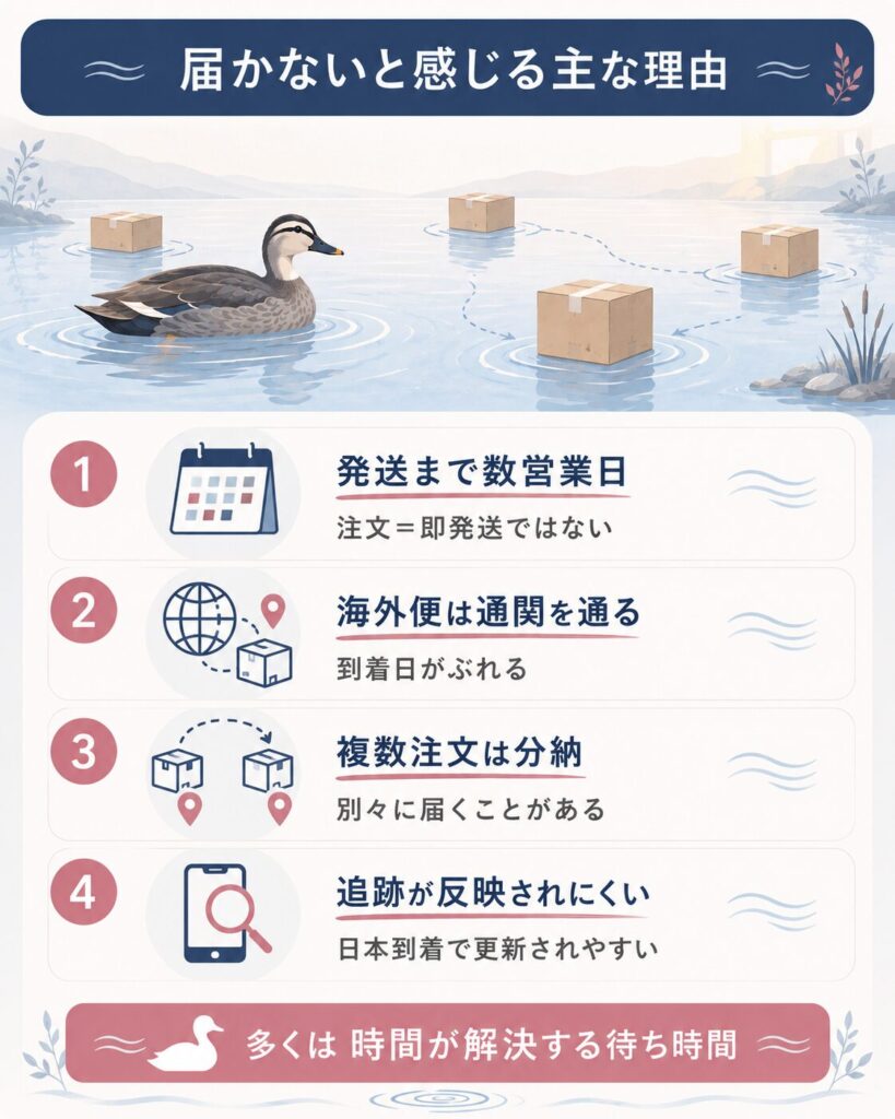 うさパラが届かないと感じる主な4つの理由を示した図