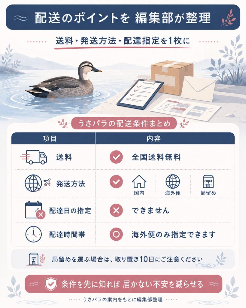 うさパラの送料と配送方法の条件を整理した図